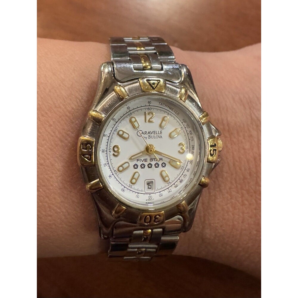 Caravelle By Bulova Ladies Silver tone Five Star Watch water Resistant